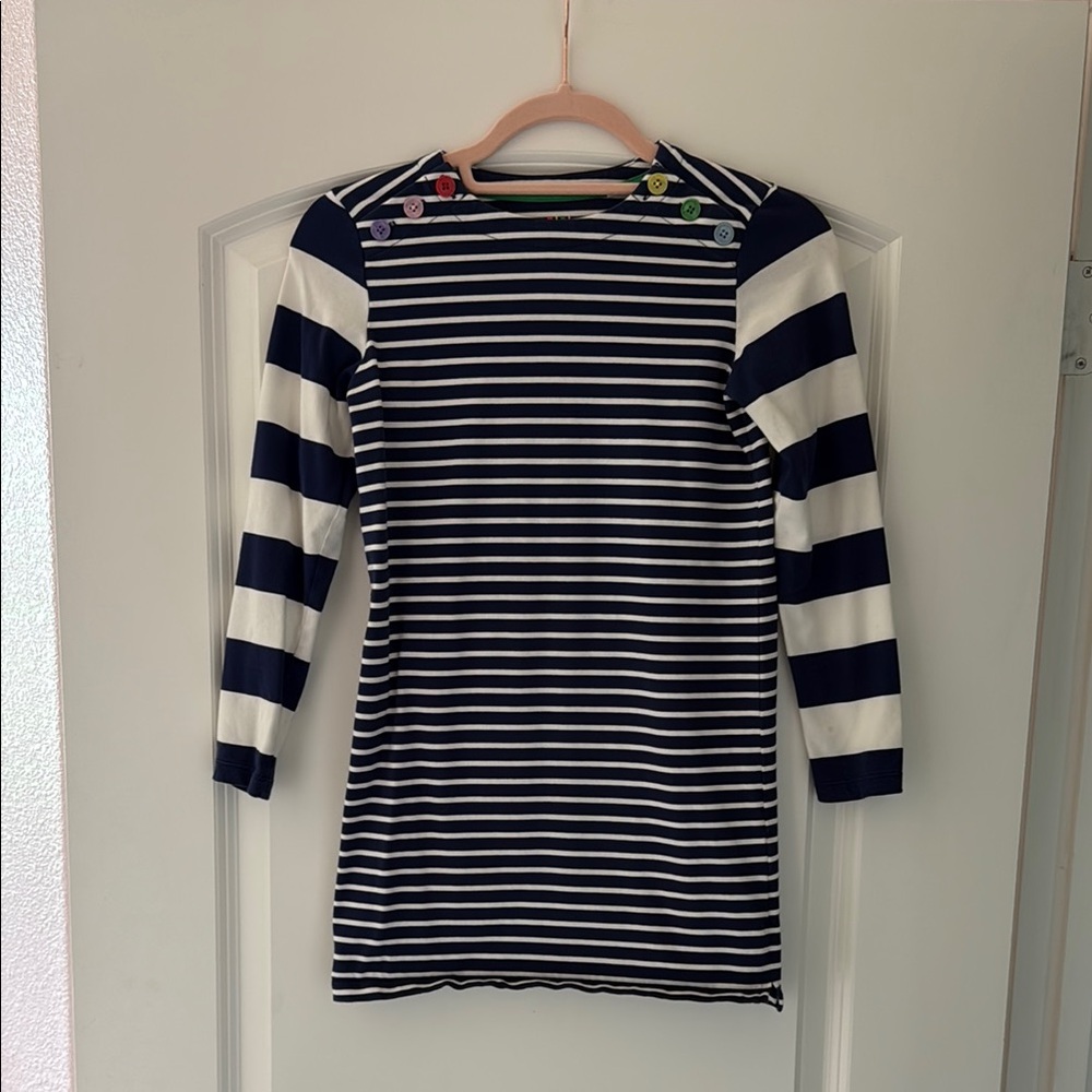 Mini Boden Striped Navy and White Long Sleeve dress